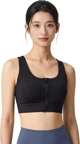 [MORGEN SKY] スポーツブラ ヨガウェア レディース ブラジャー 前開き ファスナー付き WX183 (L, ブラック)