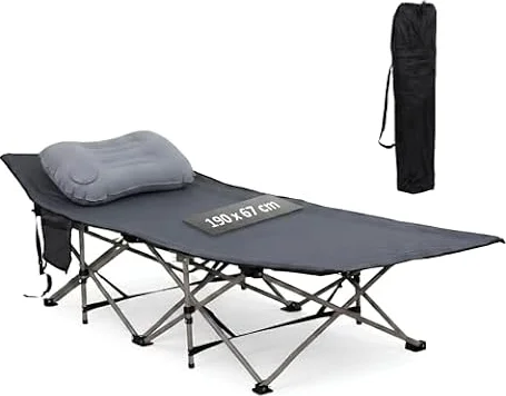 Sowalia 折りたたみベッド コット シングル 【日本ブランド】耐荷重180kg 頭部補強 190×67cm 600Dオックスフォード 4点セット 軽量 キャンプ オフィス仮眠 来客用 防災 簡易ベッド 組立不要 (グレー)