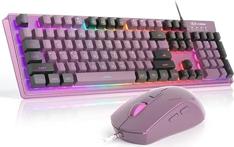 ゲーミングキーボードとマウスのコンボ、K1 RGB LEDバックライト付きキーボード 104キー付き コンピューター PC/ラップトップ用ゲーミングキーボード(ブラックカラント)