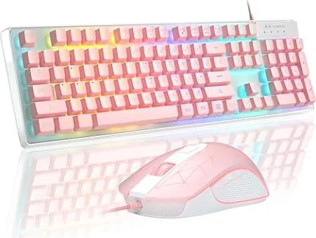 ゲーミングキーボードとマウスのコンボ、K1 RGB LEDバックライト付きキーボード104キーコンピュータPCゲーミングキーボードPC/ラップトップ用（ピンク）