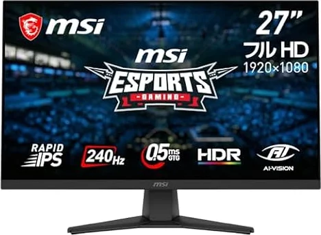 【Amazon.co.jp限定】MSI ゲーミングモニター MAG 272F X24 27インチ/フルHD/RAPID IPS/240Hz/0.5ms（GTG）/HDR/FreeSync Premium/HDMI 2.0b/DP 1.2a/VESA100/メーカー3年保証