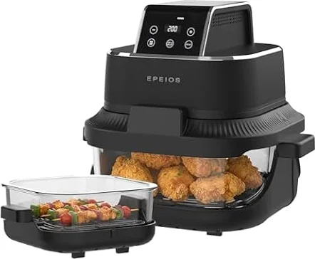 エペイオス(Epeios) ノンフライヤー エアフライヤー ガラスボウル 4L・1.5L 2点セット 可視調理 食洗機対応 1400W EPAO248