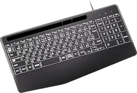 iClever 有線 キーボード 大きめの文字 7色バックライト 日本語配列 テンキー付き パンタグラフ 明るさ調整 USB接続 薄型 静音 有線キーボード ハンドレスト付き 1.4Mケーブル コンピューター デスクトップ PC ラップトップ Windows対応 ブラック WK01