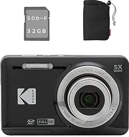 コダック コンパクトデジタルカメラ FZ55 充電式 (ブラック, SD・ポーチセット)
