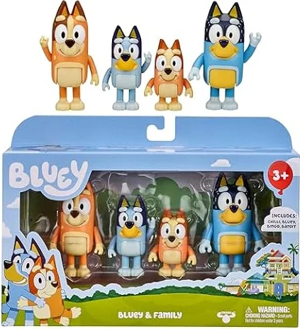 Bluey (ブルーイ) 2.5～3インチ ポーズつけ可能 フィギュア 4体パック ブルーイ ビンゴ入り